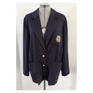 VTG Tofy Sz 10 Black Blazer With Pearl Buttons and Gold Monogram